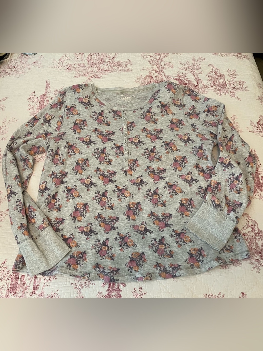 LL Bean Floral Thermal Henley Tee